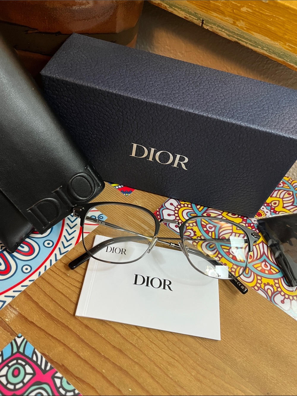 NWT Dior Men's Silver Metal Frame Eyeglasses with tortoise Temple Tips